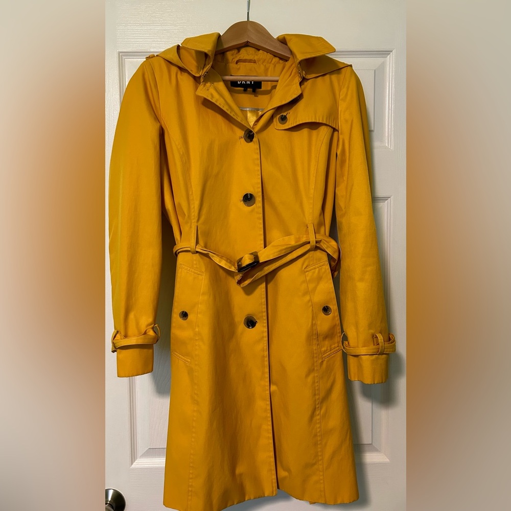 DKNY Water Repellent Trench Coat with Removable Hood